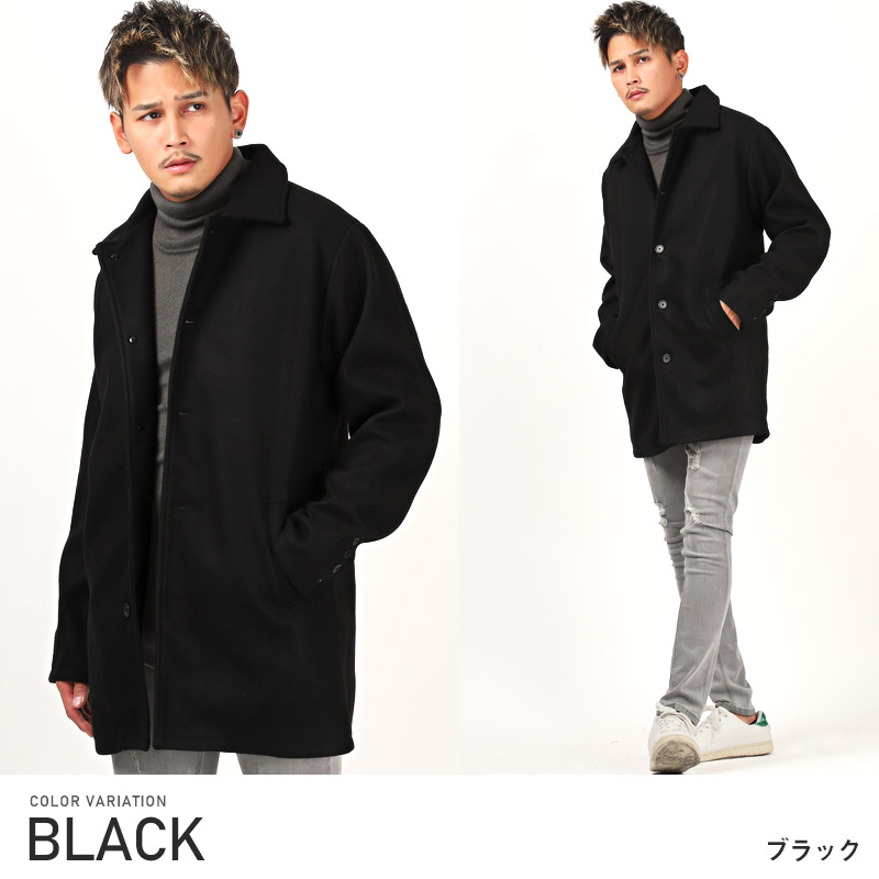 ステンカラーコート メンズ アウター ウールライク ミディアム丈 冬
