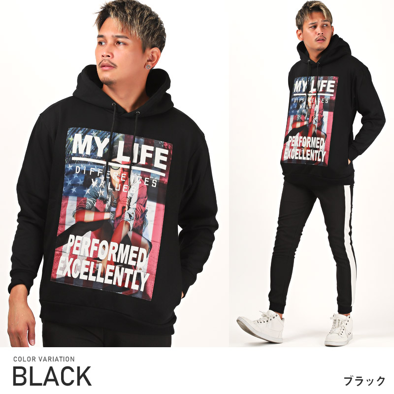 パーカー メンズ スウェット 裏起毛 ガールズフォト プリント 暖か