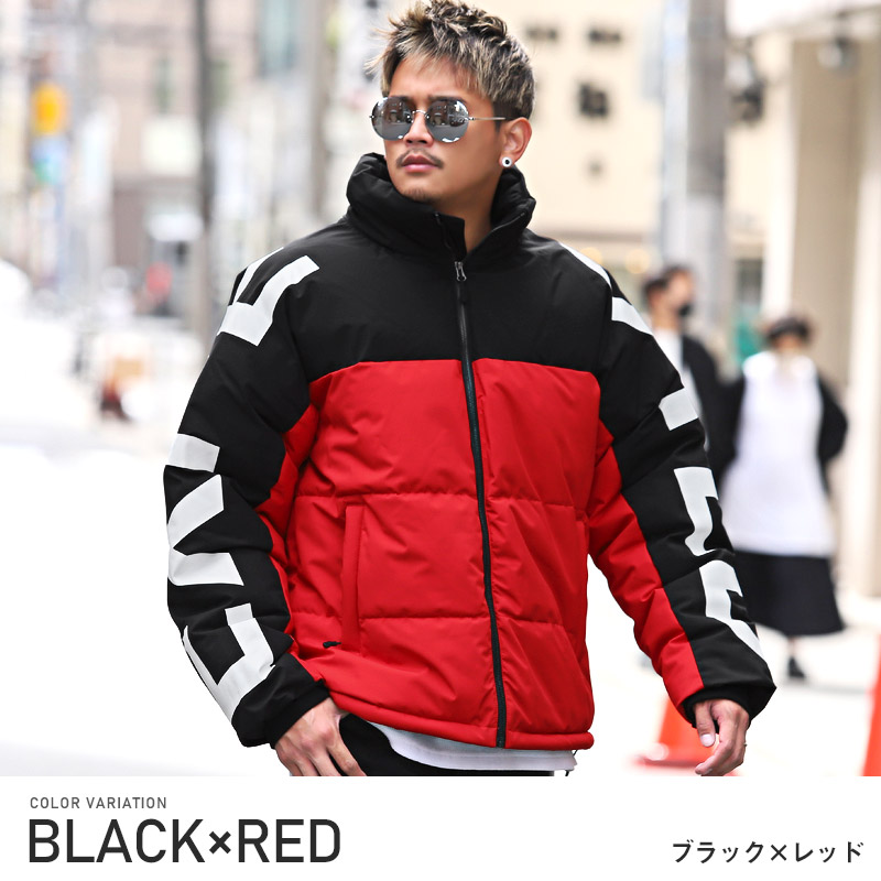 独特な 【送料無料】 中綿ジャケット メンズ スタンドカラー 袖ロゴ プリント ストリート