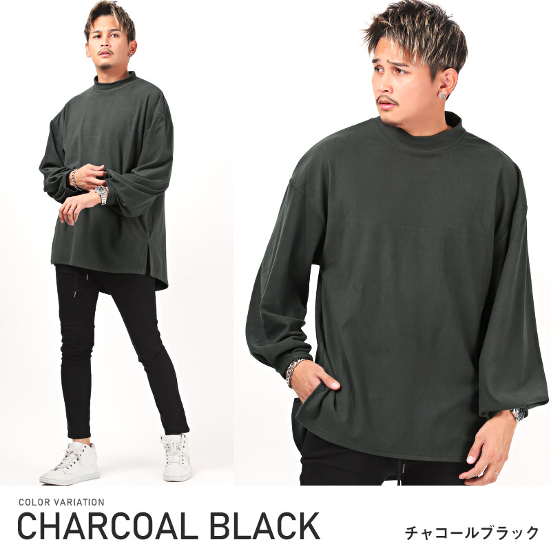 セール ロンT メンズ 長袖Tシャツ モックネック フリース ビッグシルエット 無地 暖か 秋冬｜lux-style｜05