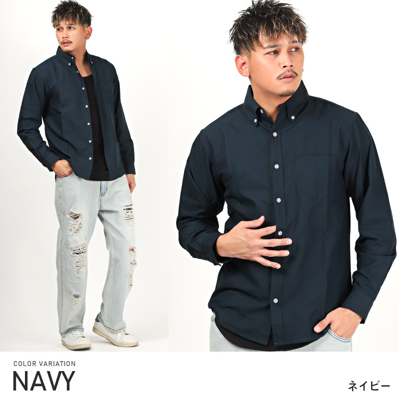 THREE FIFTY STANDARD オックスのボタンダウンシャツ〈ネイビー