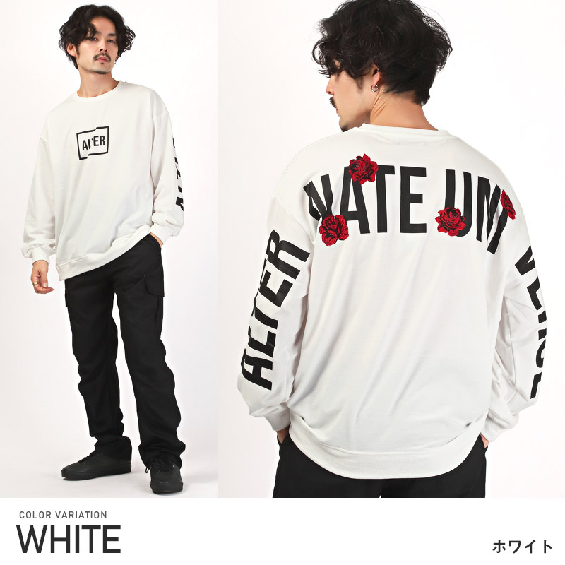 セール トレーナー メンズ ビッグシルエット ロゴ 薔薇 刺繍