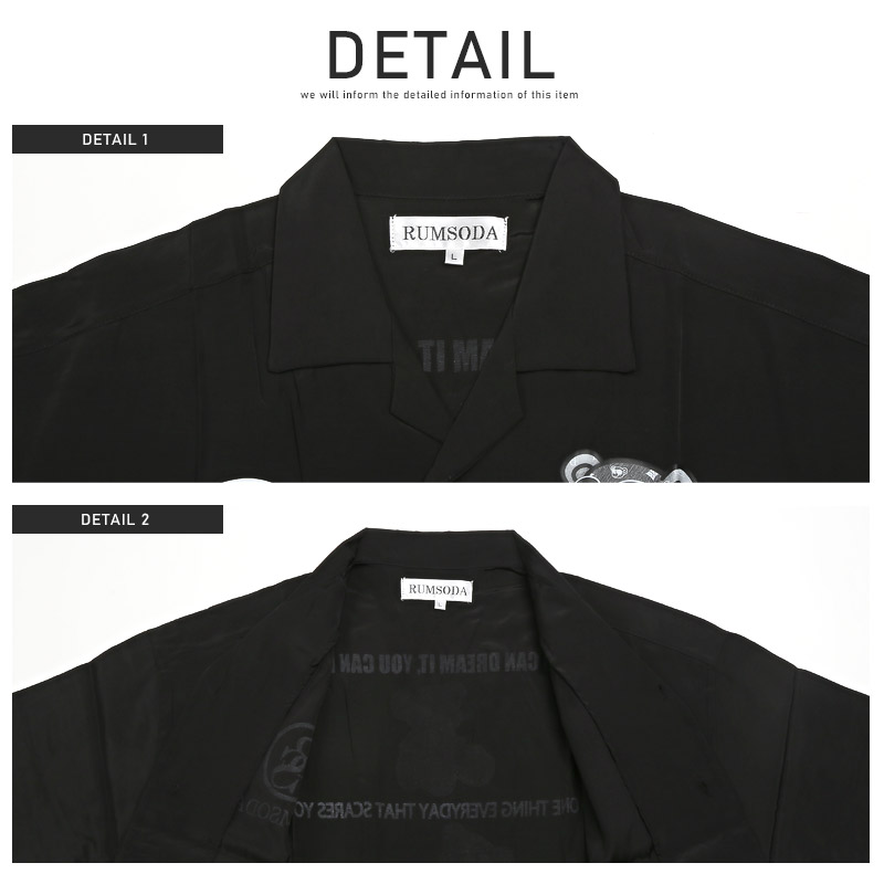セール 半袖シャツ メンズ オープンカラー テディベア クマ ロゴ プリント ビッグシルエット ドロップショルダー 白 黒｜lux-style｜15