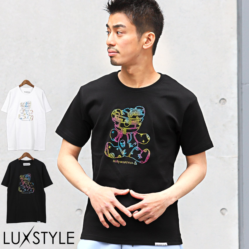 Tシャツ メンズ 半袖 ベア クマ ロゴ イラスト レインボー