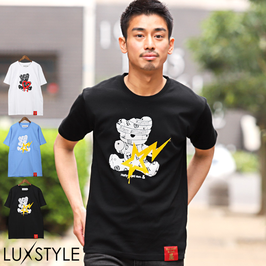 Tシャツ メンズ 半袖 クマ プリント ロゴ ベア 半袖Tシャツ イラスト テディベア パンク ストリート｜lux-style