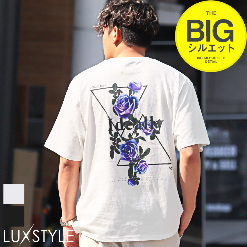 Tシャツ メンズ 半袖 オーバーサイズ 薔薇 花柄 ロゴ バックプリント ユニセックス ストリート 夏｜lux-style