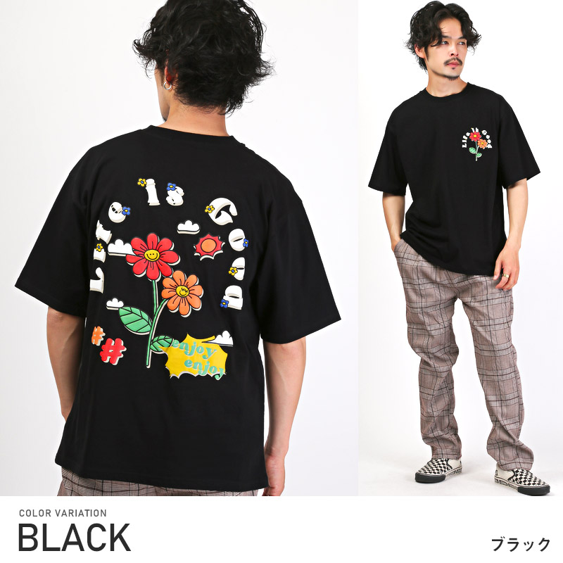 Tシャツ メンズ 半袖 グラフィック ロゴ フラワー 発泡プリント