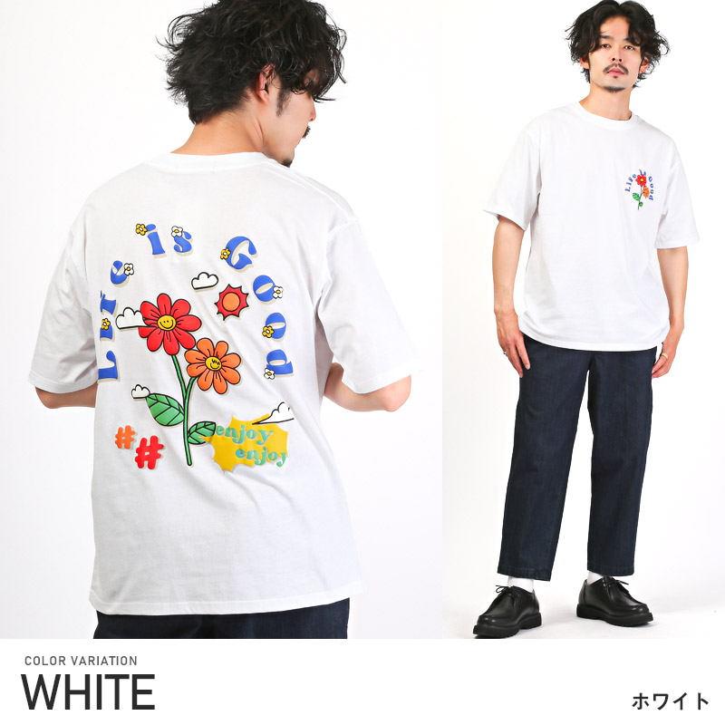 Tシャツ メンズ 半袖 グラフィック ロゴ フラワー 発泡プリント