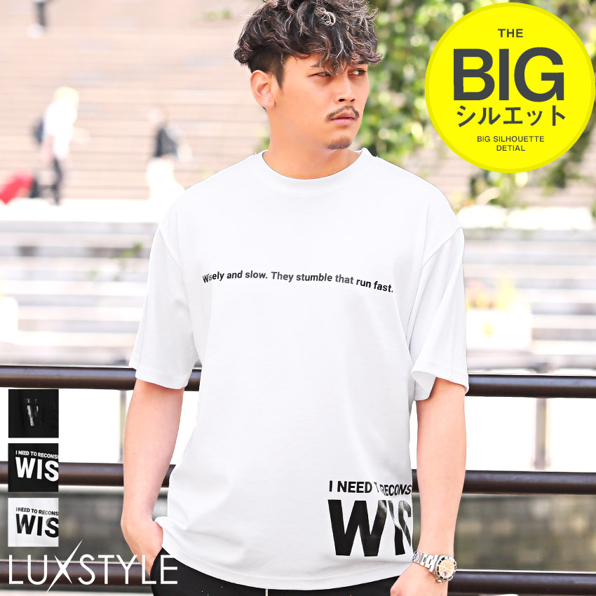 Tシャツ メンズ 半袖 ビッグシルエット ロゴ 光沢 ポンチ バックプリント ストリート 韓国｜lux-style