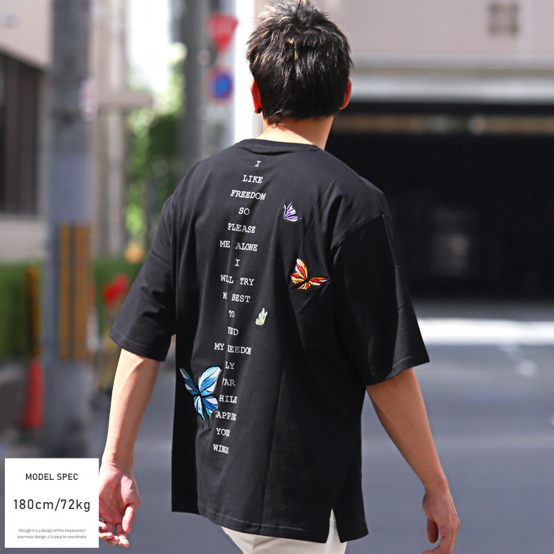 セール Tシャツ メンズ 半袖 ビッグシルエット 刺繍 蝶 バタフライ ロゴ ストリート 韓国｜lux-style｜07