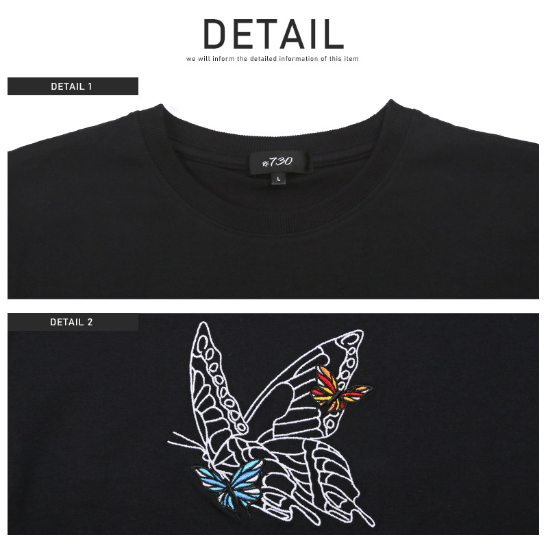 セール Tシャツ メンズ 半袖 ビッグシルエット 刺繍 蝶 バタフライ ロゴ ストリート 韓国｜lux-style｜11