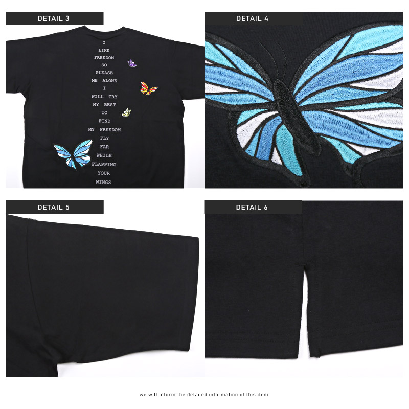 セール Tシャツ メンズ 半袖 ビッグシルエット 刺繍 蝶 バタフライ ロゴ ストリート 韓国｜lux-style｜12