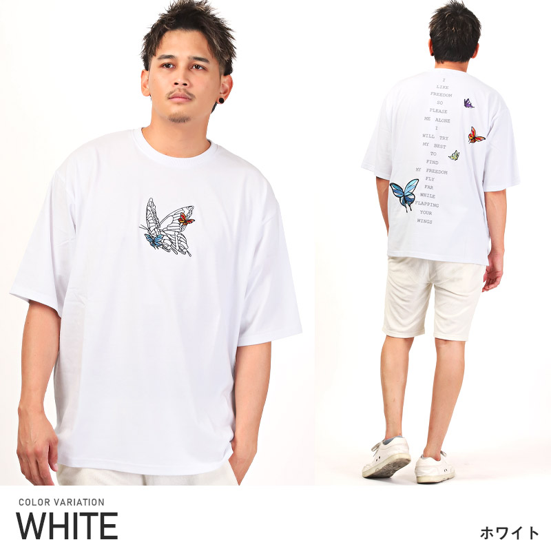 セール Tシャツ メンズ 半袖 ビッグシルエット 刺繍 蝶 バタフライ ロゴ ストリート 韓国｜lux-style｜02