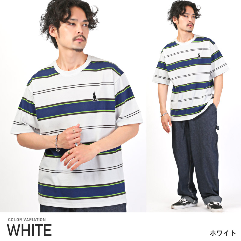 セール Tシャツ メンズ 半袖 半袖Tシャツ ボーダー オーバーサイズ マルチボーダー ワンポイント 刺繍 ワッペン｜lux-style｜02