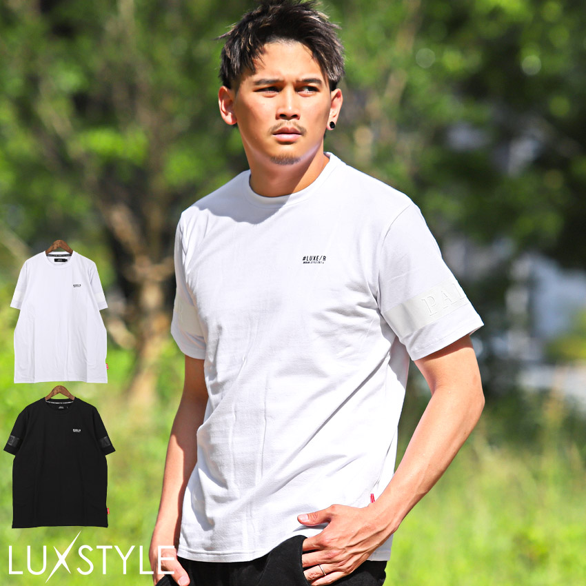 セール Tシャツ メンズ 半袖 クルーネック ラバー プリント ロゴ ライン カットソー スポカジ｜lux-style