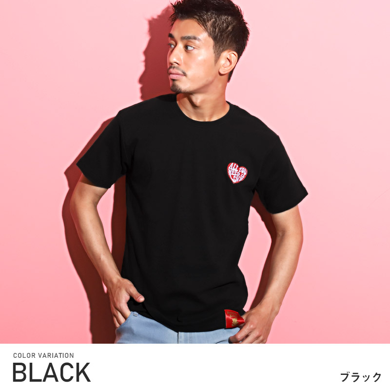 Tシャツ メンズ 半袖 刺繍 ハート 発泡プリント ロゴ ぷっくり