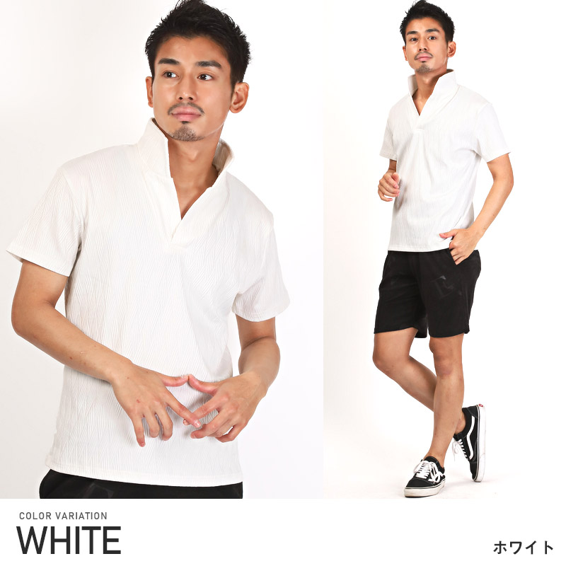 ポロシャツ 半袖 メンズ イタリアンカラー バイアス ジャガード 立ち襟 無地 大人｜lux-style｜02