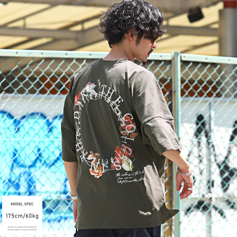 セール Tシャツ メンズ 半袖 オーバーサイズ 刺繍 ロゴ バックプリント 薔薇 フラワー ストリート｜lux-style｜07