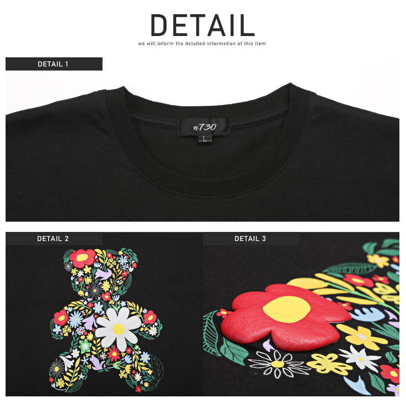 り*※様 テディ♡半袖 セール Tシャツ メンズ 半袖 テディベア フラワー プリント 花柄