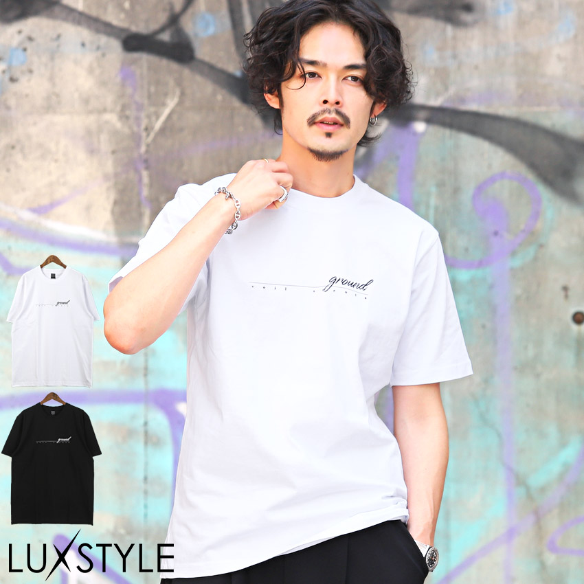 Tシャツ メンズ 半袖 ロゴ プリント ワンポイント 英字 クルーネック ホワイト ブラック 夏｜lux-style