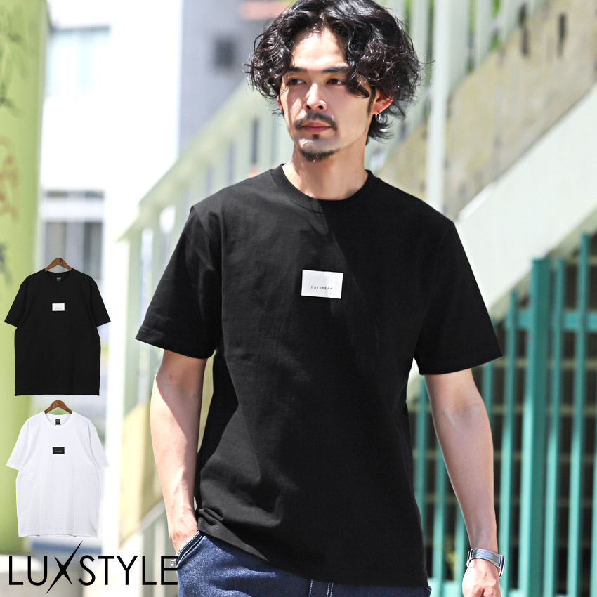 Tシャツ メンズ 半袖 ロゴ プリント ボックスロゴ クルーネック カットソー 白 黒 カジュアル｜lux-style