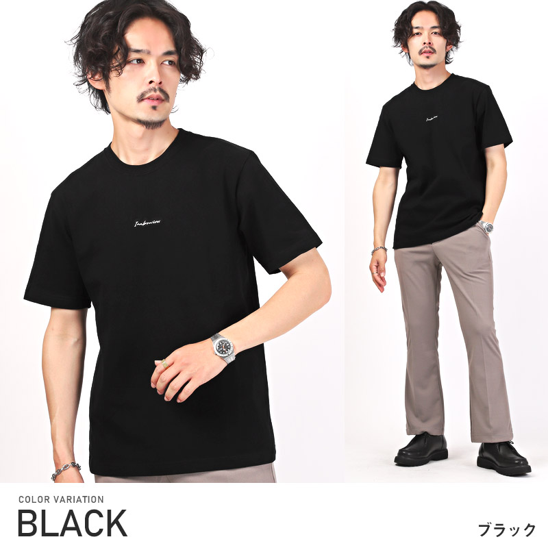 Tシャツ メンズ 半袖 刺繍 ロゴ ワンポイント クルーネック ホワイト ブラック カジュアル 夏｜lux-style｜02