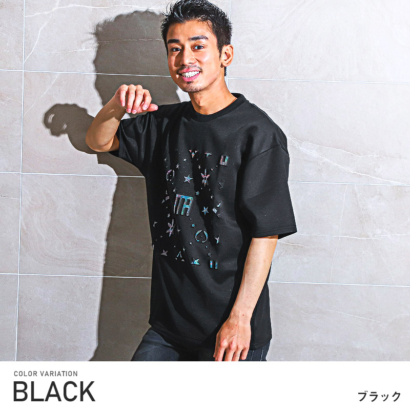 セール Tシャツ メンズ 半袖 エンボス モチーフ 箔プリント オーロラ