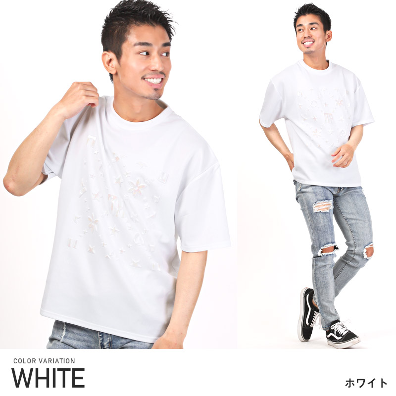 セール Tシャツ メンズ 半袖 エンボス モチーフ 箔プリント オーロラ