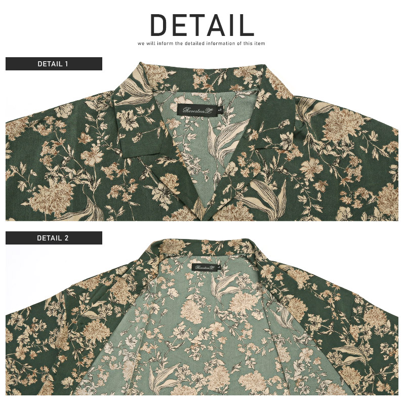 半袖シャツ メンズ シャツ オープンカラー オーバーサイズ 総柄 花柄 ボタニカル レトロ モード｜lux-style｜11