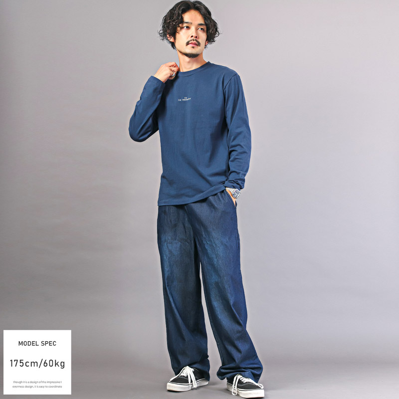 ロンT メンズ 長袖Tシャツ 天竺 ロゴ 刺繍 ワンポイント クルーネック