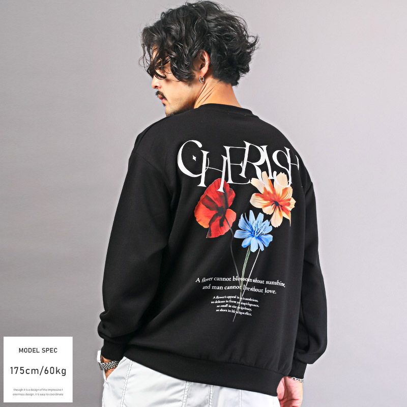 トレーナー メンズ スウェット ビッグシルエット フラワー 花柄