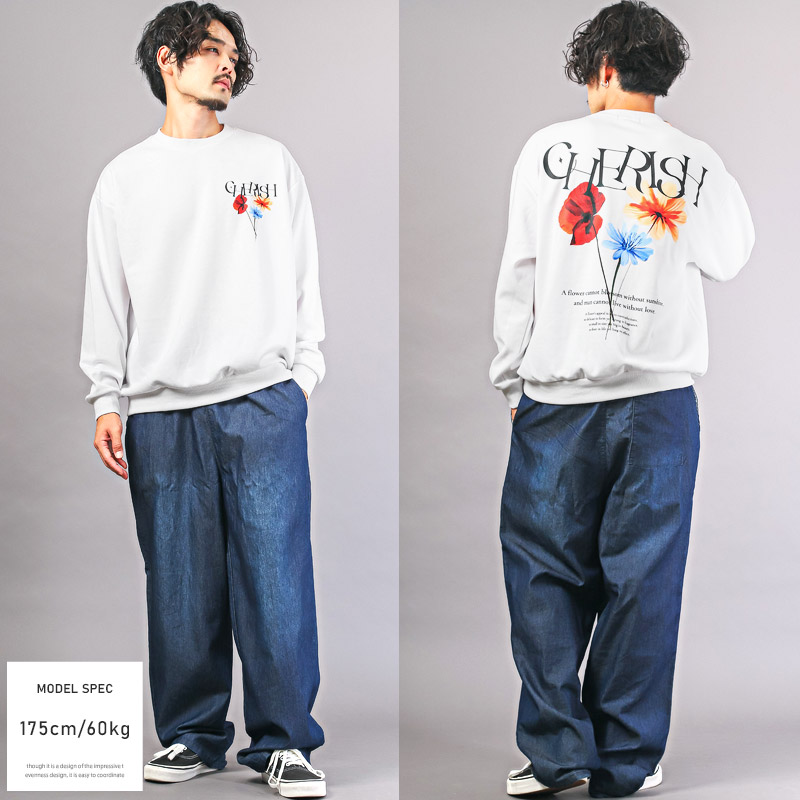 トレーナー メンズ スウェット ビッグシルエット フラワー 花柄
