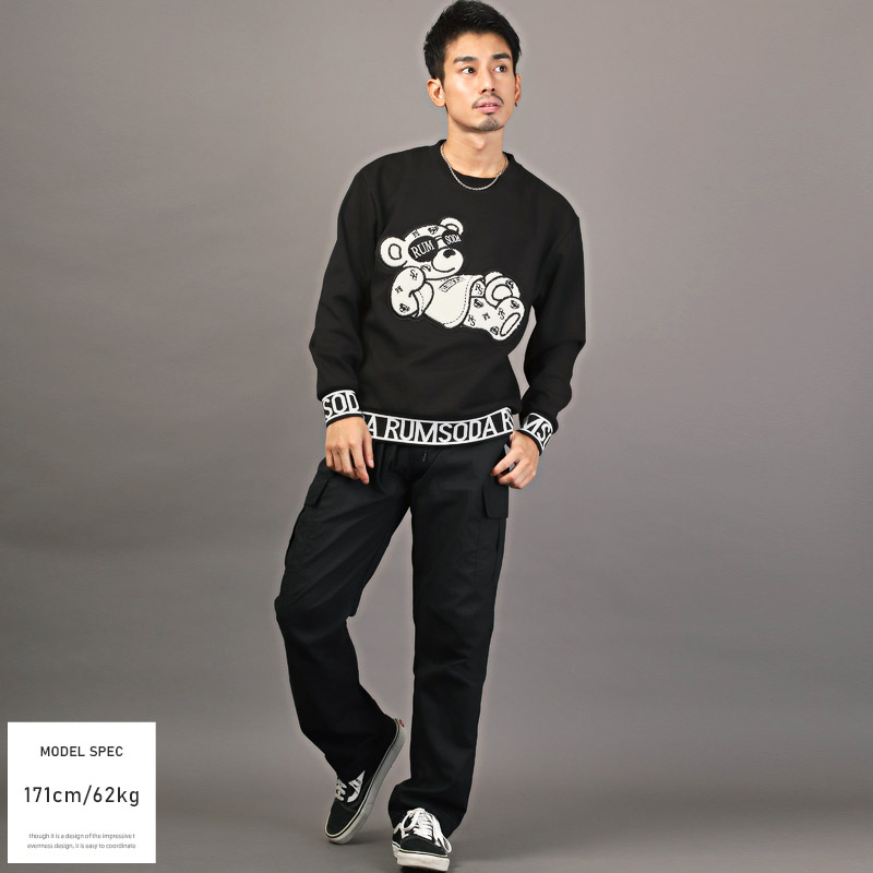 トレーナー メンズ スウェット ベア ワッペン リブ ロゴ サガラ刺繍