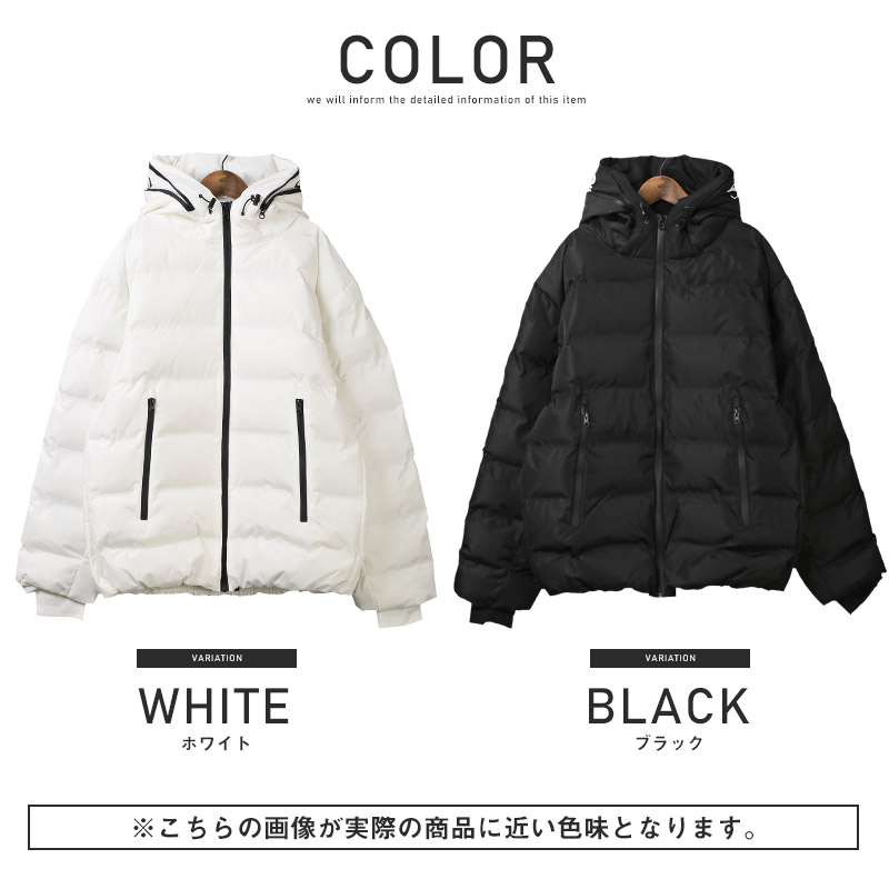 中綿ジャケット メンズ フェイクダウン ブルゾン ロゴテープ フード 暖か 厚手 冬｜lux-style｜02