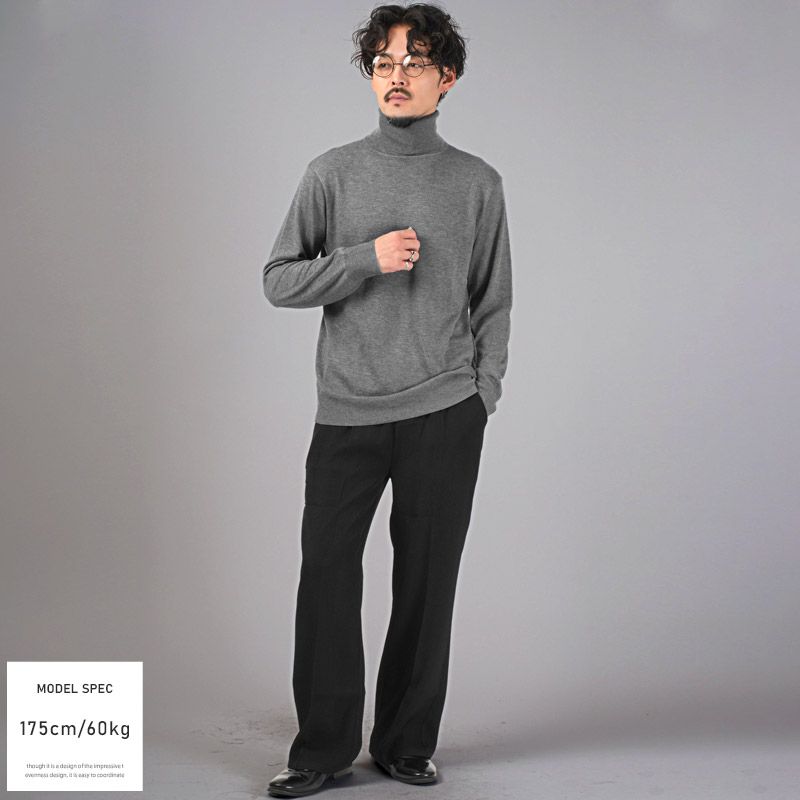 ニット メンズ タートルネック カシミアタッチ セーター ハイゲージ