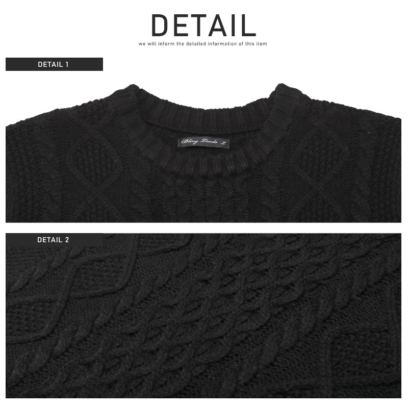 ニット メンズ セーター ニットソー ケーブル編み クルーネック