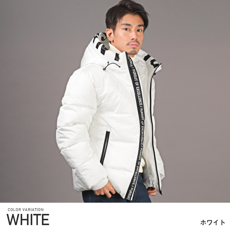 中綿ジャケット メンズ フェイクダウン ブルゾン ロゴプリント フード
