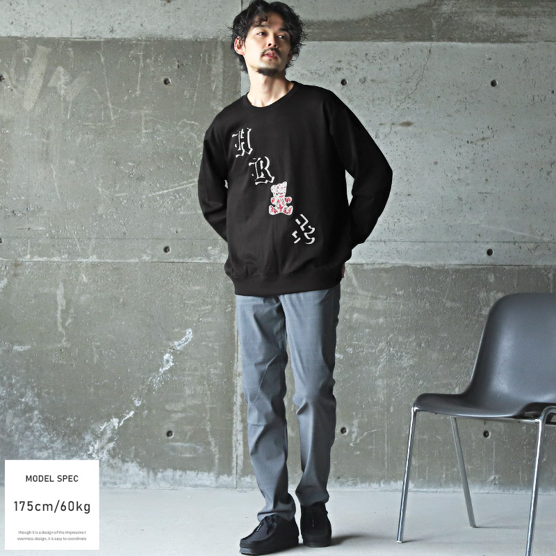 トレーナー メンズ スウェット ベア クマ ロゴ サガラ刺繍 アップリケ