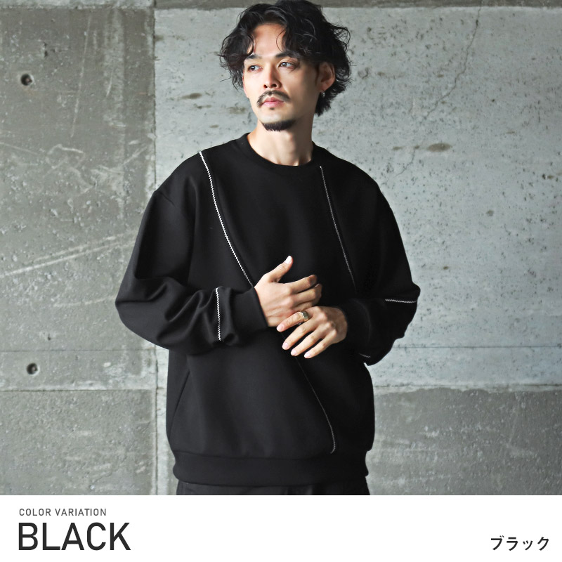トレーナー メンズ スウェット ステッチ 刺繍 切替 配色 クルーネック