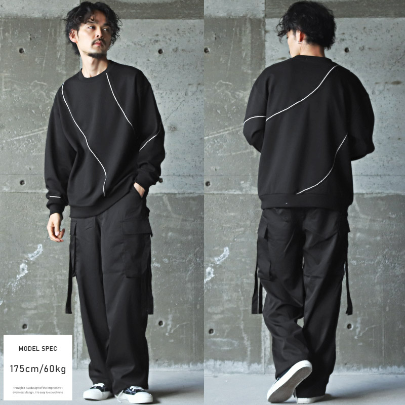 トレーナー メンズ スウェット ステッチ 刺繍 切替 配色 クルーネック