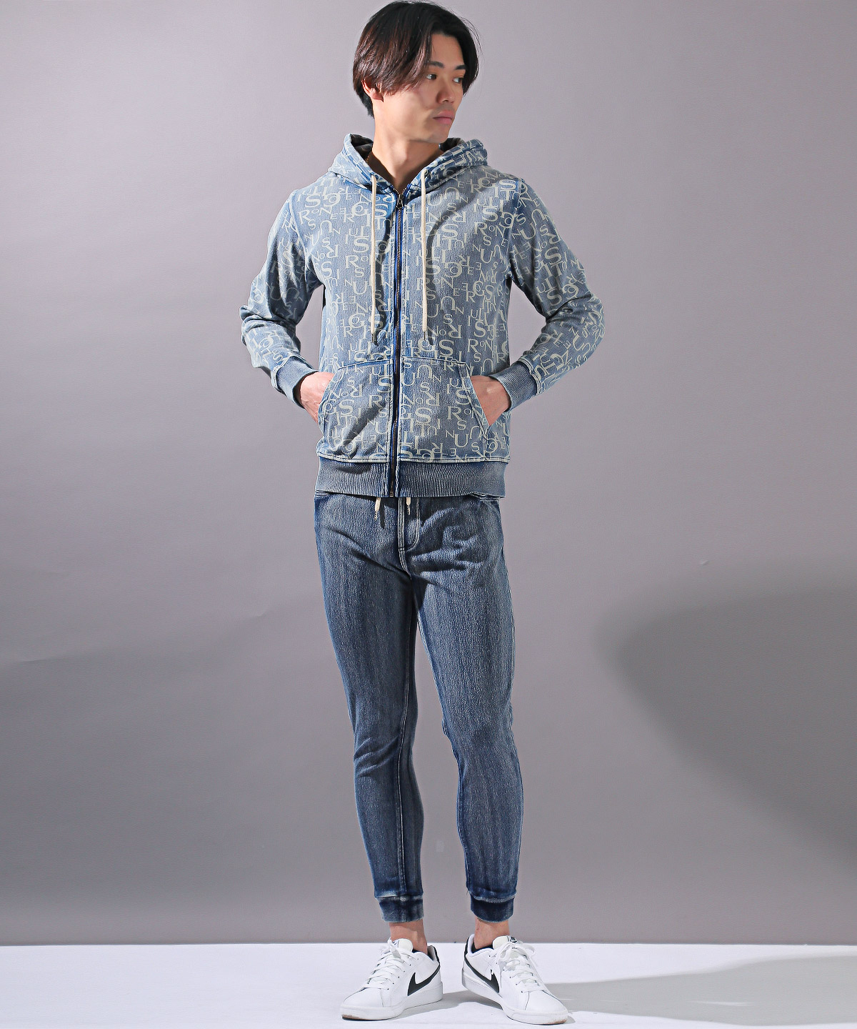 ボトムス別売り※ パーカー メンズ ジップパーカー 長袖 総柄 ロゴ