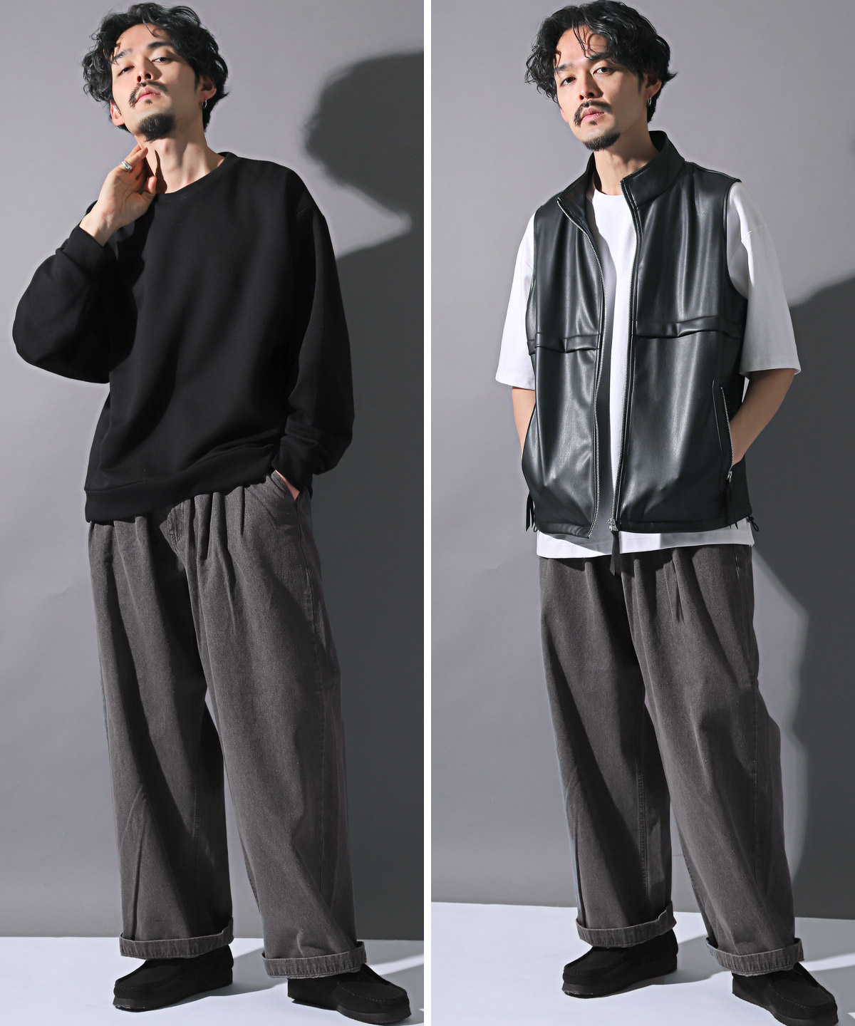 2色 メンズ カジュアル スラックス ストレートレッグパンツ ストレートパンツ ゆったりシルエットカジュアルスラックス