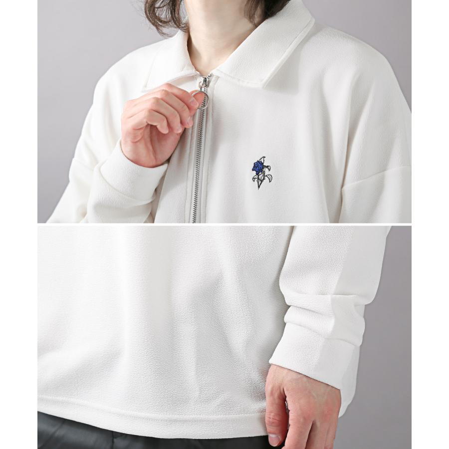 ロンT メンズ 長袖Tシャツ ハーフジップ ビッグシルエット 刺繍 薔薇 ストリート モード｜lux-style｜11