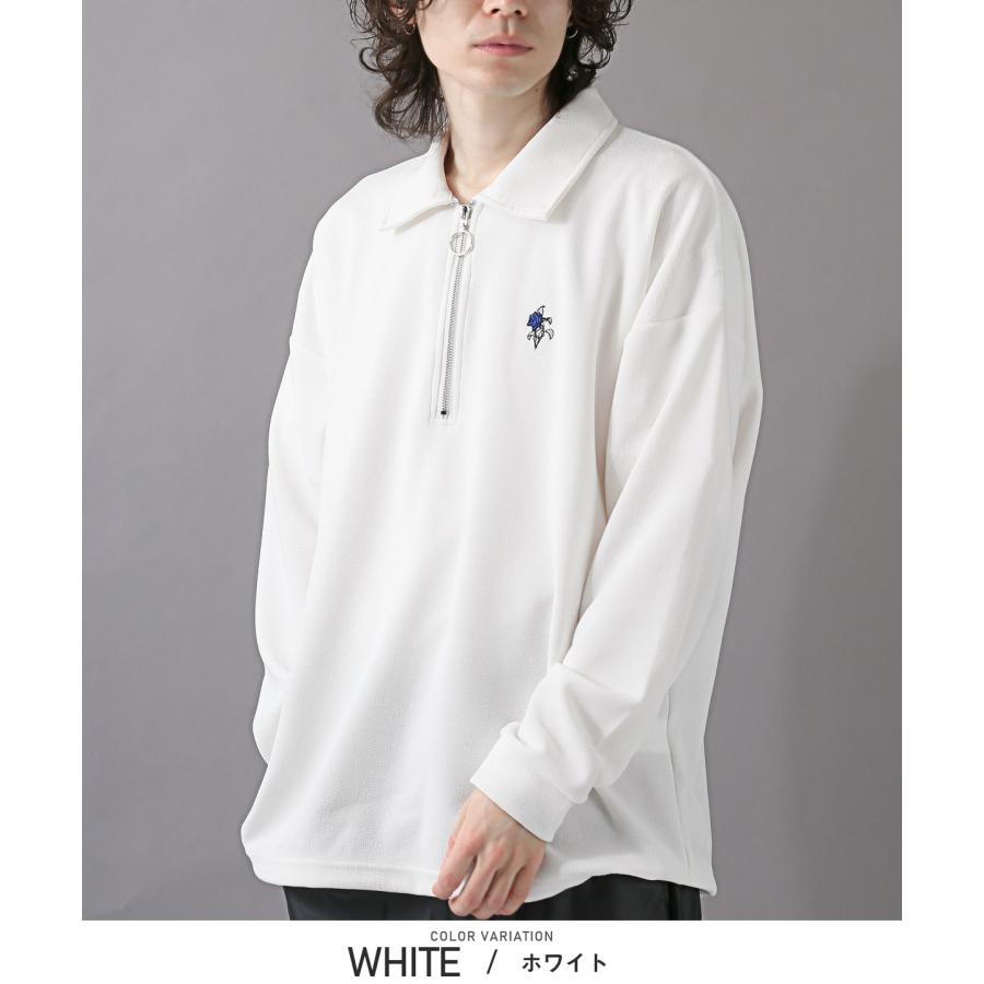 ロンT メンズ 長袖Tシャツ ハーフジップ ビッグシルエット 刺繍 薔薇 ストリート モード｜lux-style｜02
