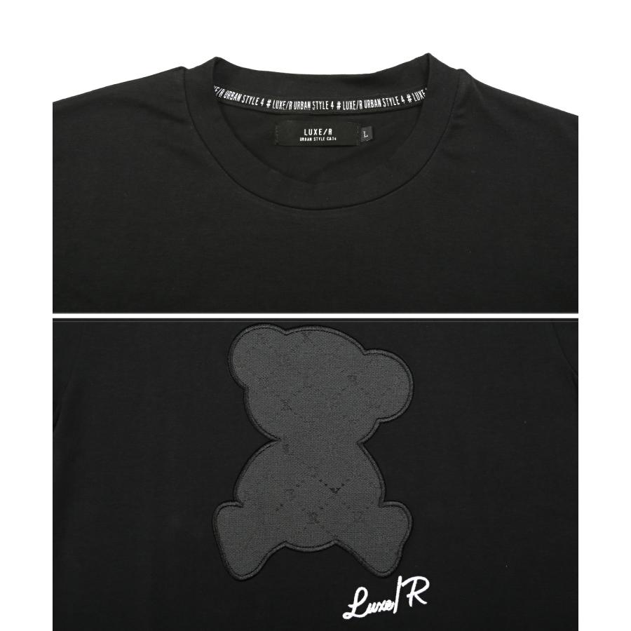 Tシャツ メンズ 半袖 ワッペン アップリケ 刺繍 ベア クマ 天竺 クルーネック ジャガード｜lux-style｜11