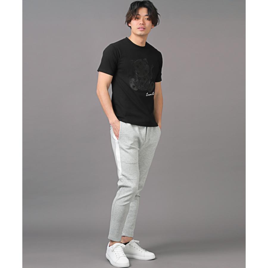 Tシャツ メンズ 半袖 PUレザー 合皮 ワッペン アップリケ 猫 ねこ ネコ カットソー 白 黒｜lux-style｜06