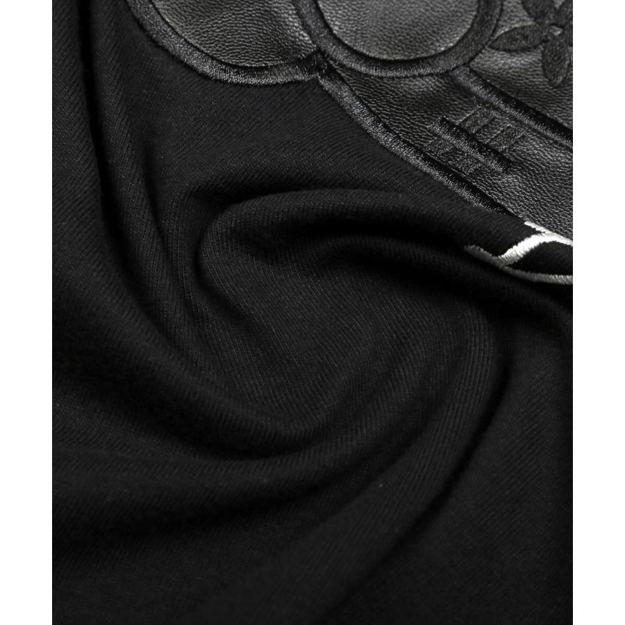 Tシャツ メンズ 半袖 PUレザー 合皮 ワッペン アップリケ 猫 ねこ ネコ カットソー 白 黒｜lux-style｜13