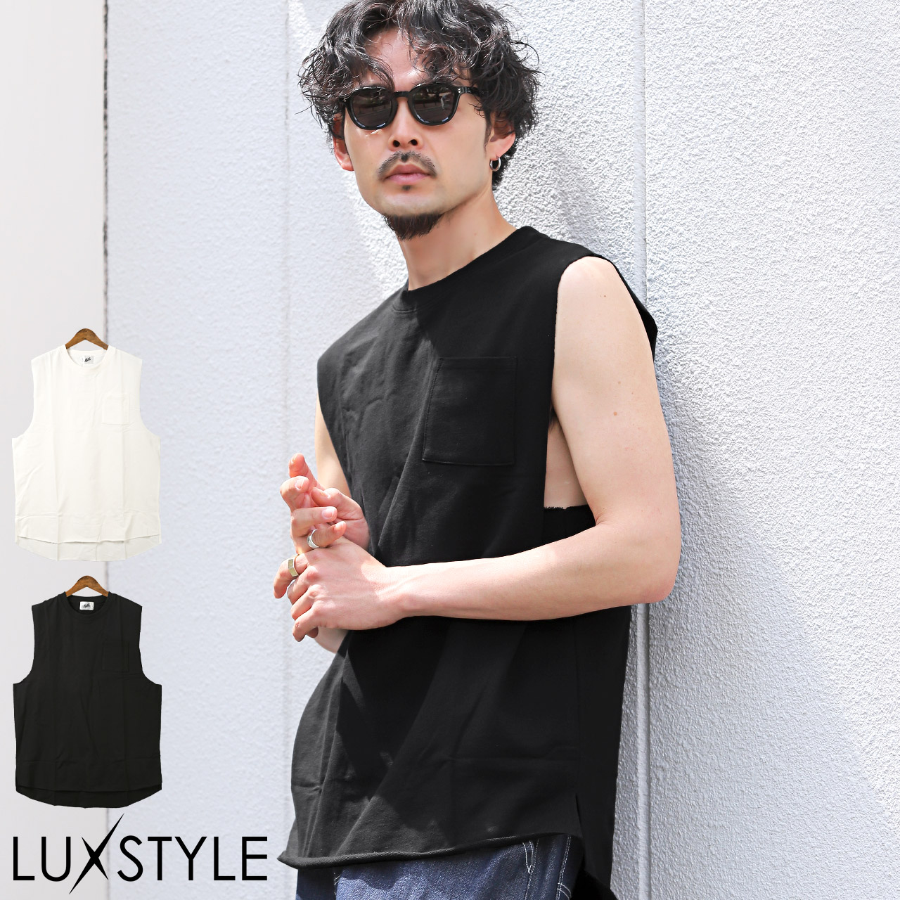 ノースリーブ メンズ Tシャツ タンクトップ ビッグシルエット ミニ裏毛