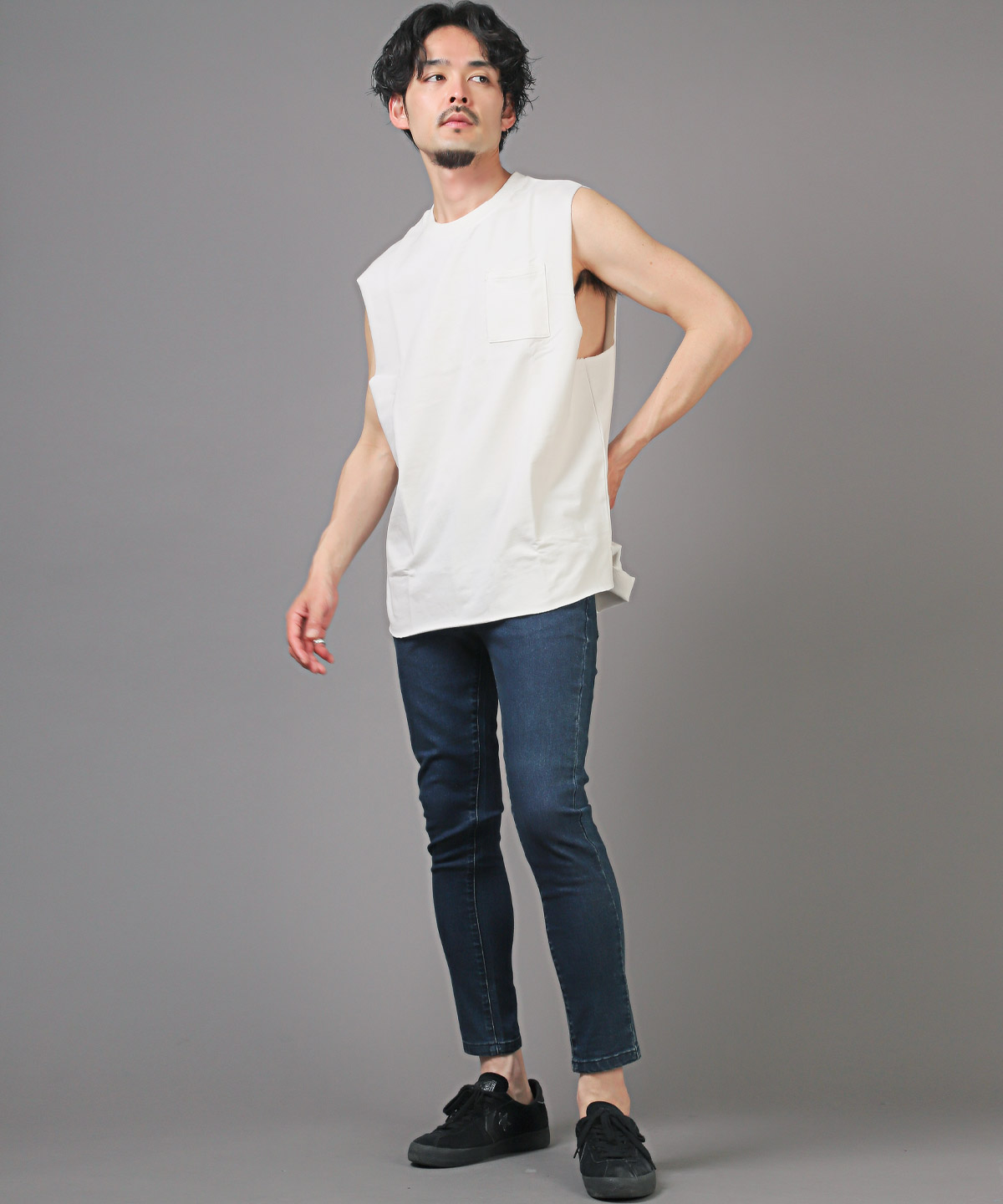 ノースリーブ メンズ Tシャツ タンクトップ ビッグシルエット ミニ裏毛
