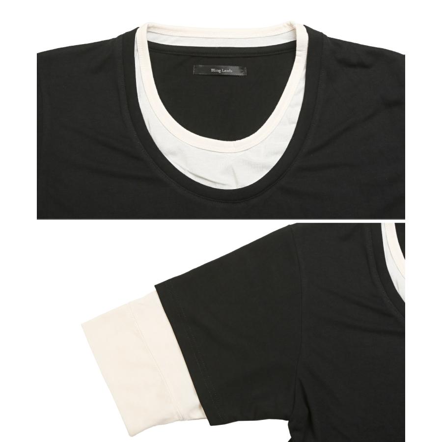 Tシャツ メンズ 半袖 5分袖 フェイクレイヤー土 カットソー クルーネック 天竺 バイカラー｜lux-style｜11